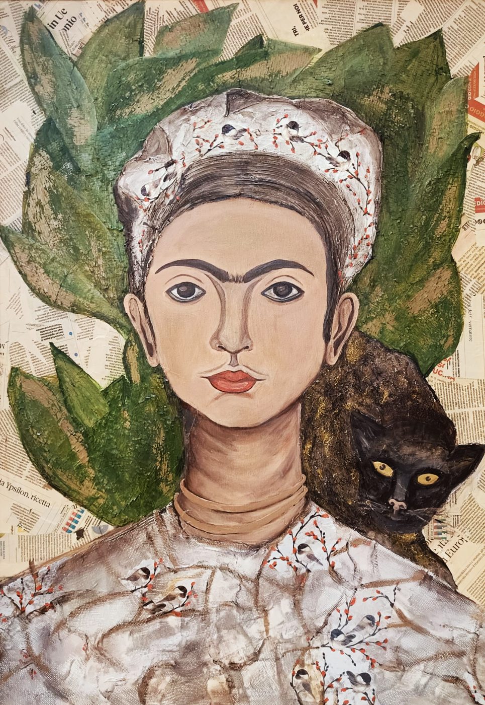 Primăvară — reinterpretare după Frida Kahlo, colaj mixed media